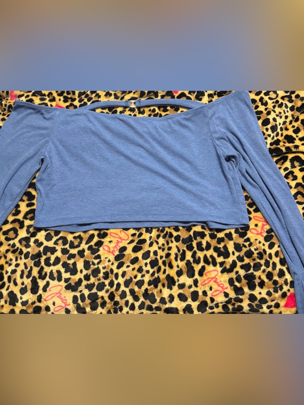 Blue Off-the-Shoulder Ribbed Crop Top - Picture 4 of 4
